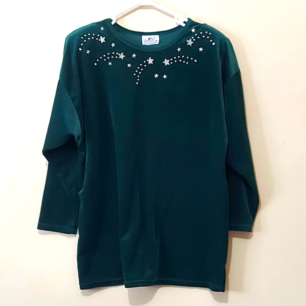 Vintage 80's Emerald Green Embellished Top
